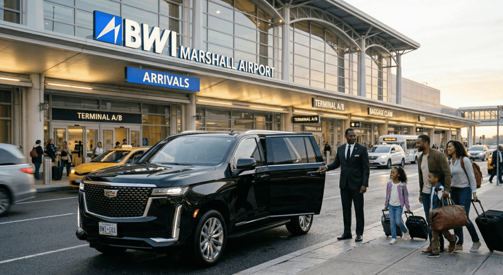 BWI airport car service - luxury SUV pickup at Baltimore Washington International